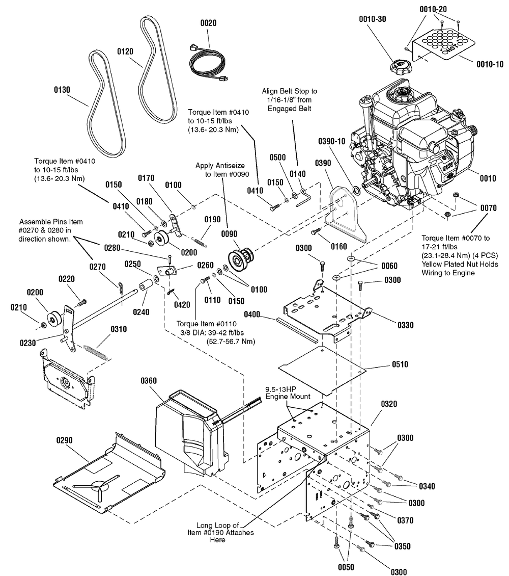 Engine And Frame Group Diagram and Parts List for 1695943 2010 Briggs and Stratton Snow Blower